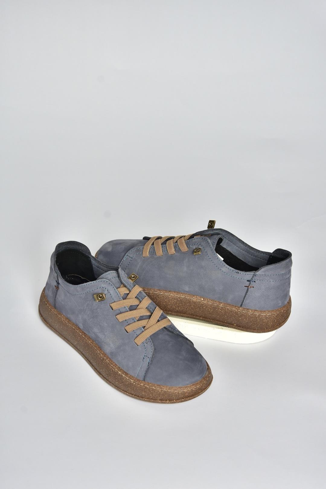 V999060501 Mavi Hakiki Deri Nubuk Kadın Spor Ayakkabı Sneakers