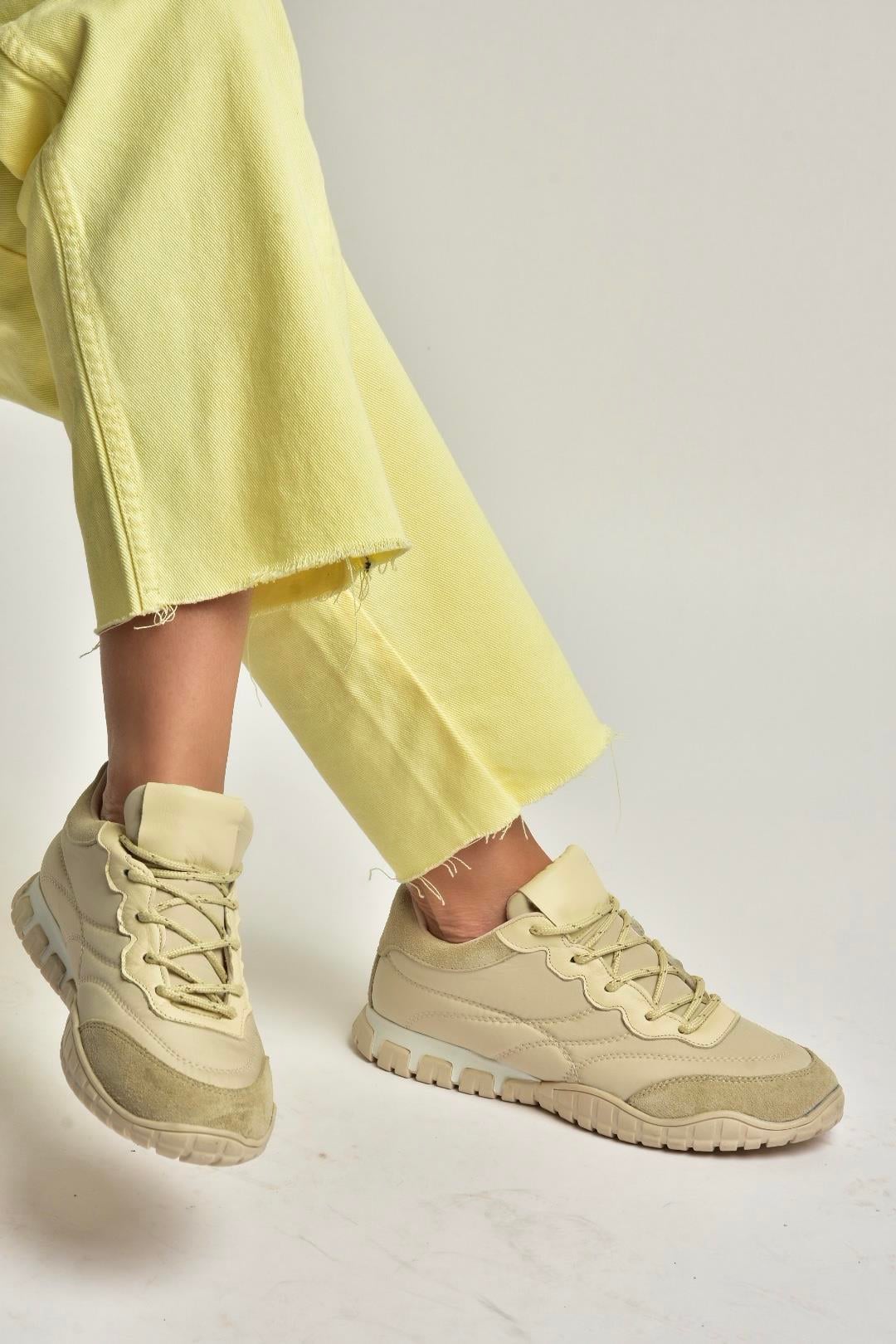 Y312515704 Bej Kumaş Kadın Spor Ayakkabı Sneakers