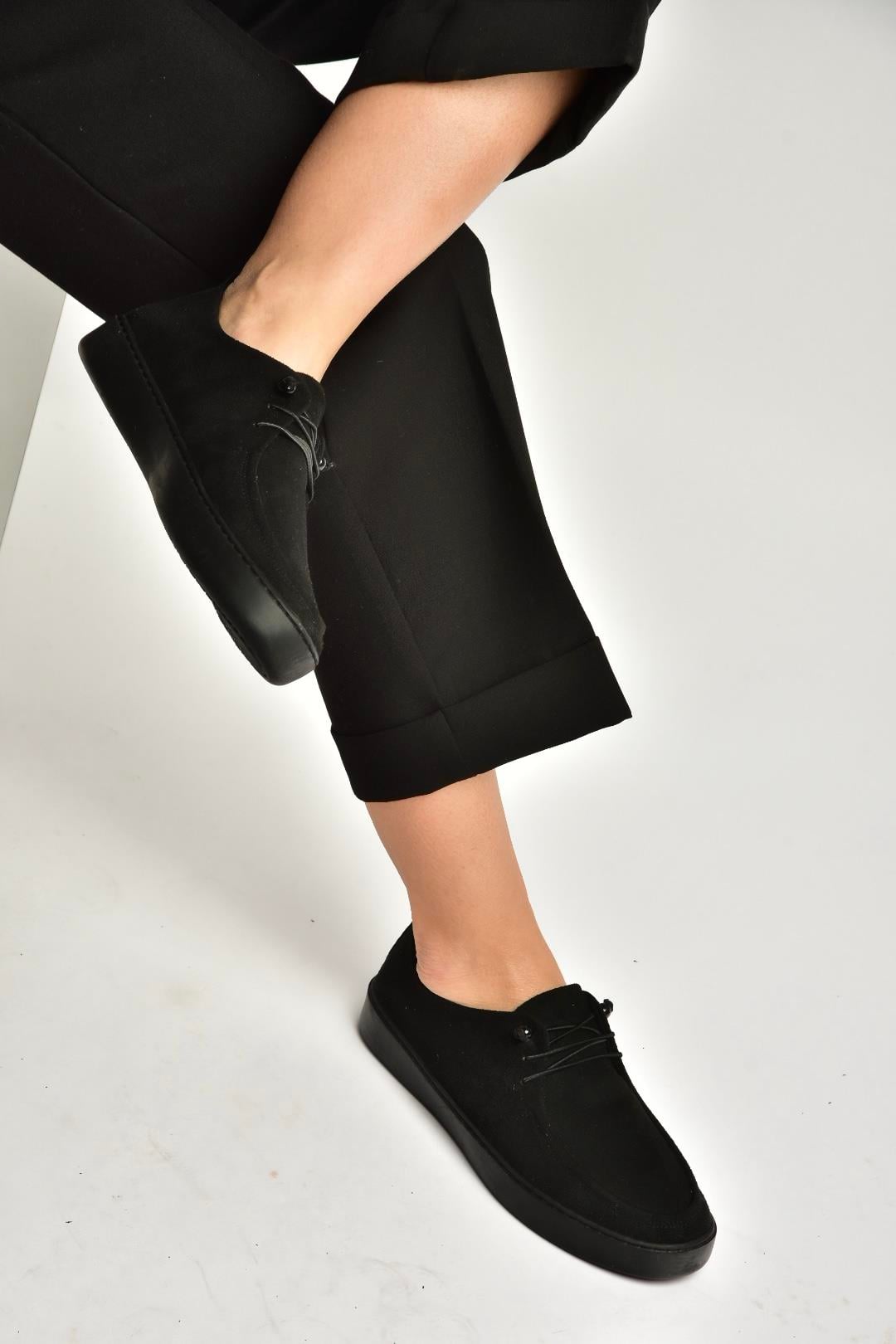 Y602170902 Siyah Süet Bağcıklı Casual Ayakkabı