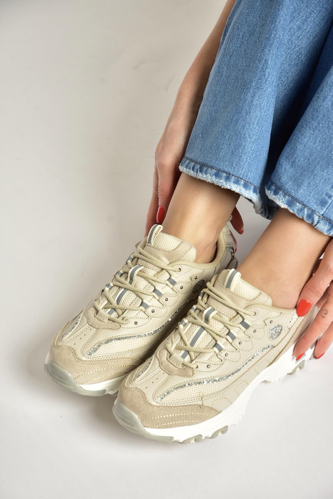 Y702038709 Bej Kalın Tabanlı Spor Ayakkabı Sneakers