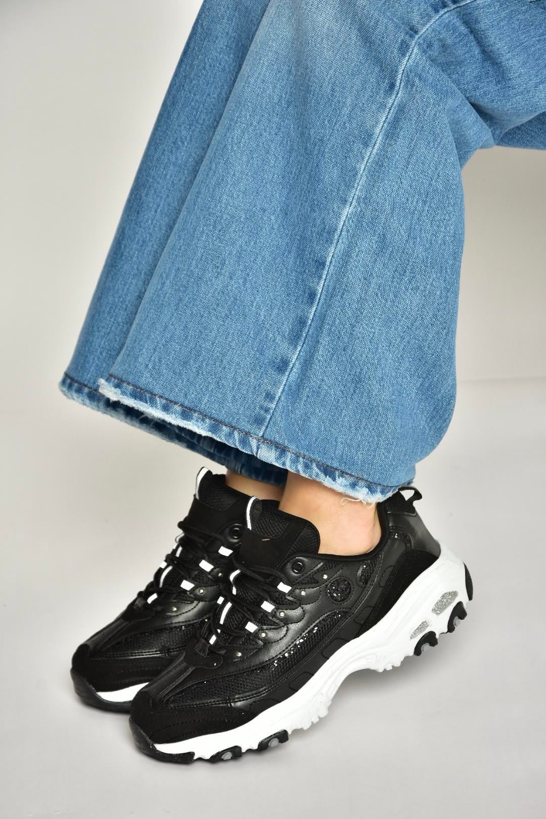 Y702038709 Siyah Kalın Tabanlı Spor Ayakkabı Sneakers