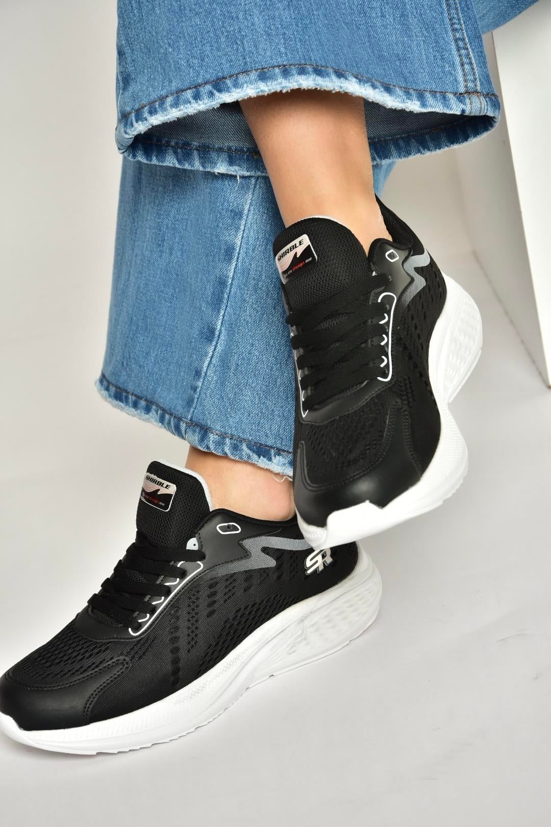 Y702500804 Siyah Kumaş Kalın Tabanlı Spor Ayakkabı Sneakers