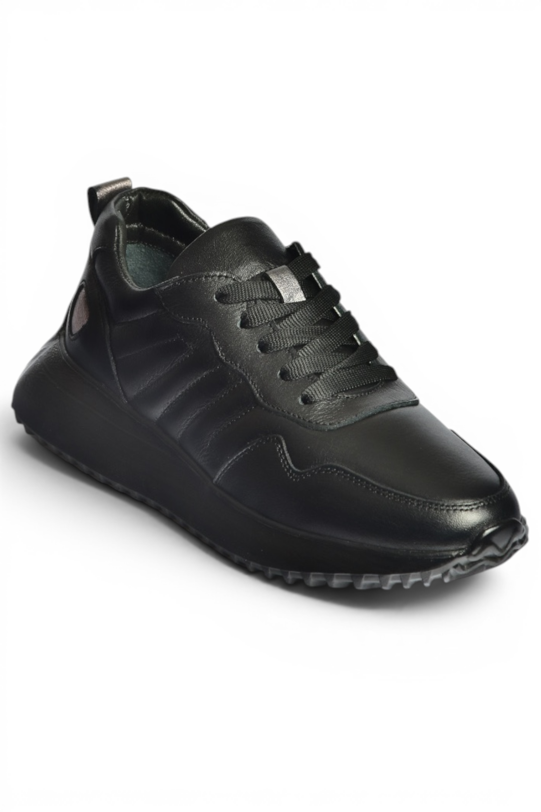 Z555090103 Siyah Hakiki Deri Kalın Tabanlı Spor Ayakkabı Sneakers