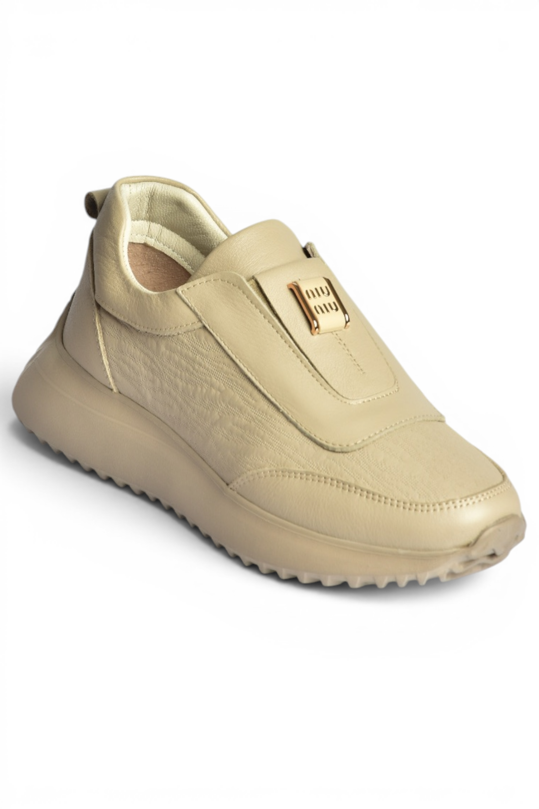 Z555091903 Vizon Hakiki Deri Kalın Tabanlı Spor Ayakkabı Sneakers