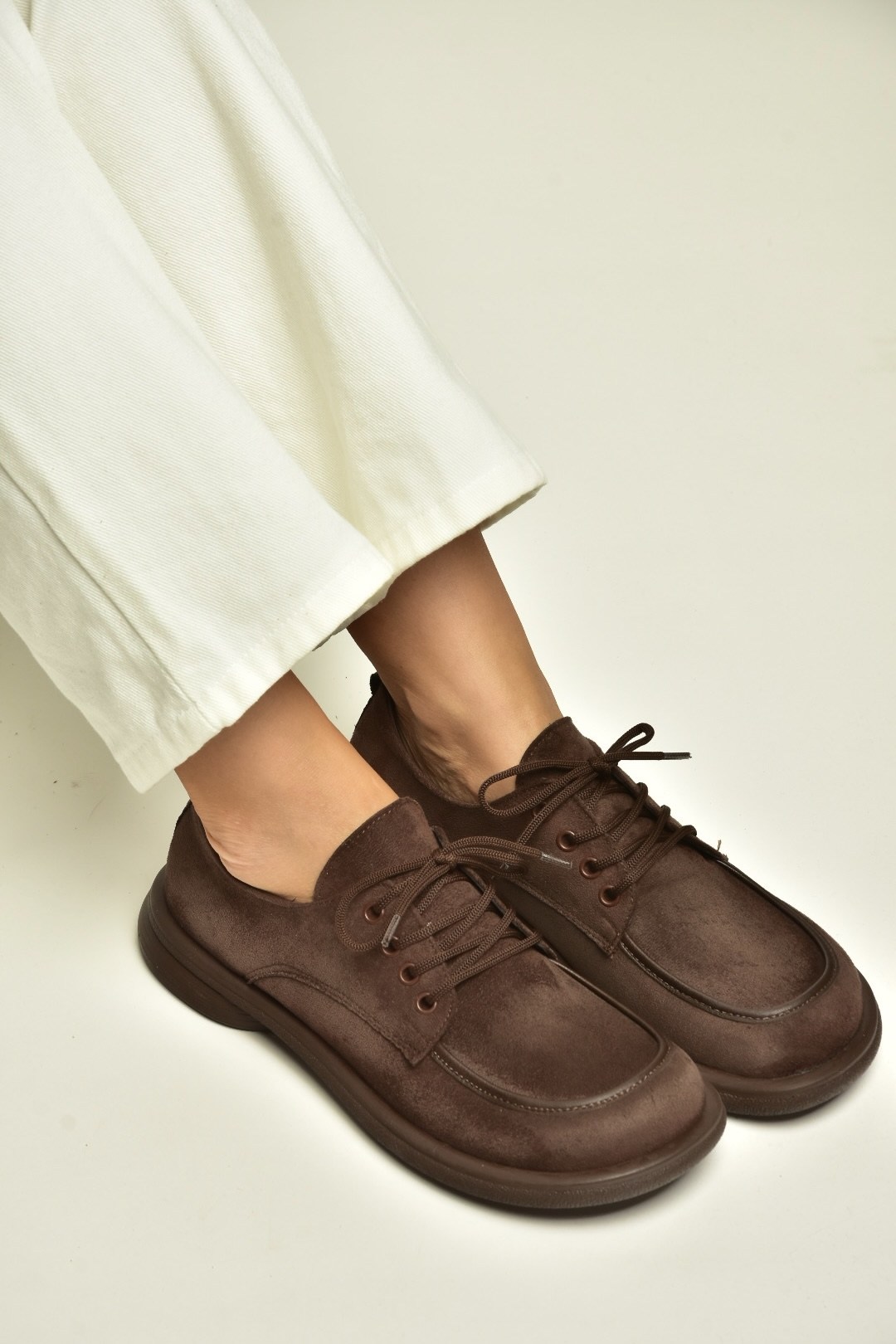 Z996161002 Kahverengi Süet Bağcıklı Mosen Burunlu Casual Comfort Ayakkabı