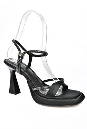 P282400504 Siyah Saten Kumaş Yüksek Topuklu Kadın Abiye Ayakkabı