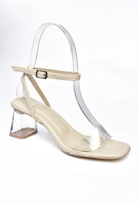 P518091709 Ten Şeffaf Bantlı Kalın Topuklu Kadın Ayakkabı