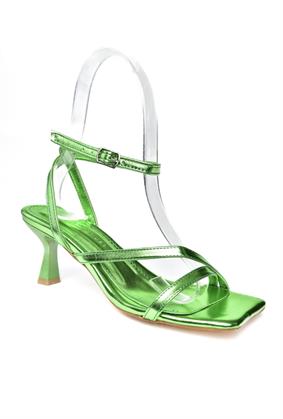 P518543359 Yeşil Metalik İnce Topuklu Kadın Ayakkabı