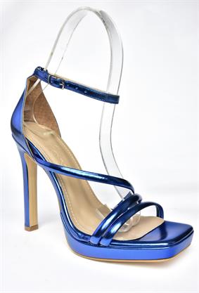 P569012459 Saks Mavi Metalik Yüksek Topuklu Kadın Abiye Ayakkabı
