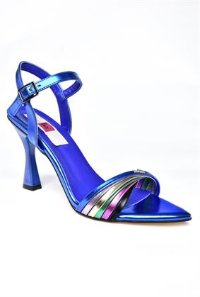 P820301909 Saks Mavi Metalik İnce Topuklu Kadın Abiye Ayakkabı