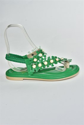 Yeşil Çiçek Aplikeli Parmak Arası Kadın Sandalet M425375209