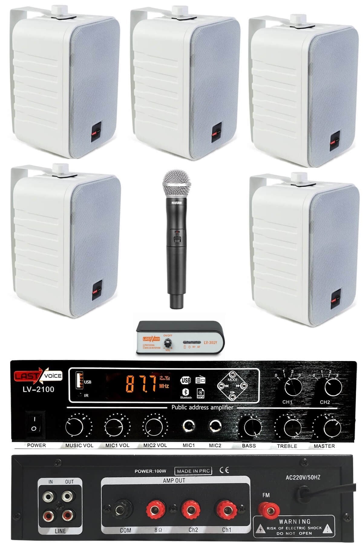 Lastvoice Large Plus Paket-4 Hoparlör ve Anfi Anons Ses Sistemi Seti