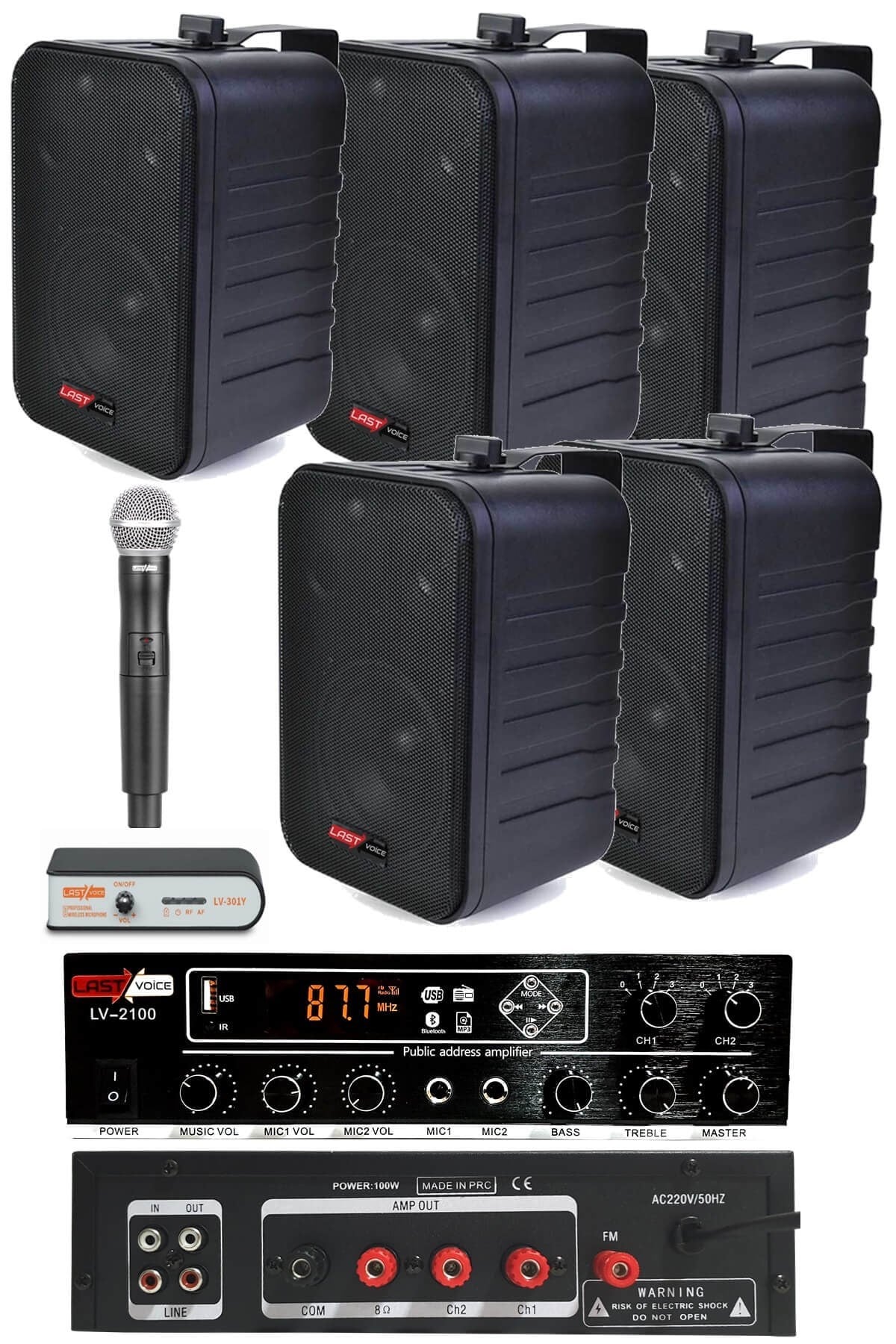 Lastvoice Black Large Plus Paket-4 Hoparlör ve Anfi Anons Ses Sistemi Seti