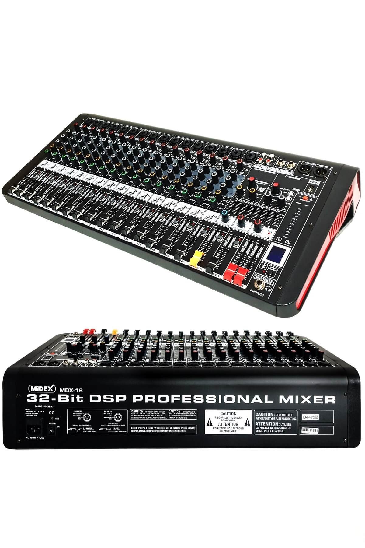 Midex 16 Kanal Ses Mikseri 16 Mono Giriş Usb Ekolayzer (MDX-16)