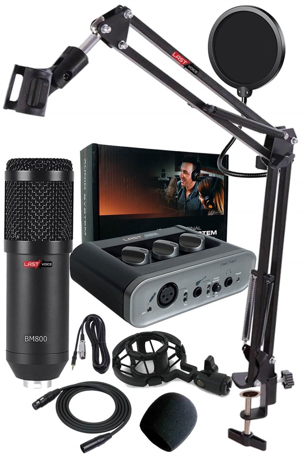 BM800 Mikrofon + Fast Track Usb Ses Kartı + Stand + Filtre