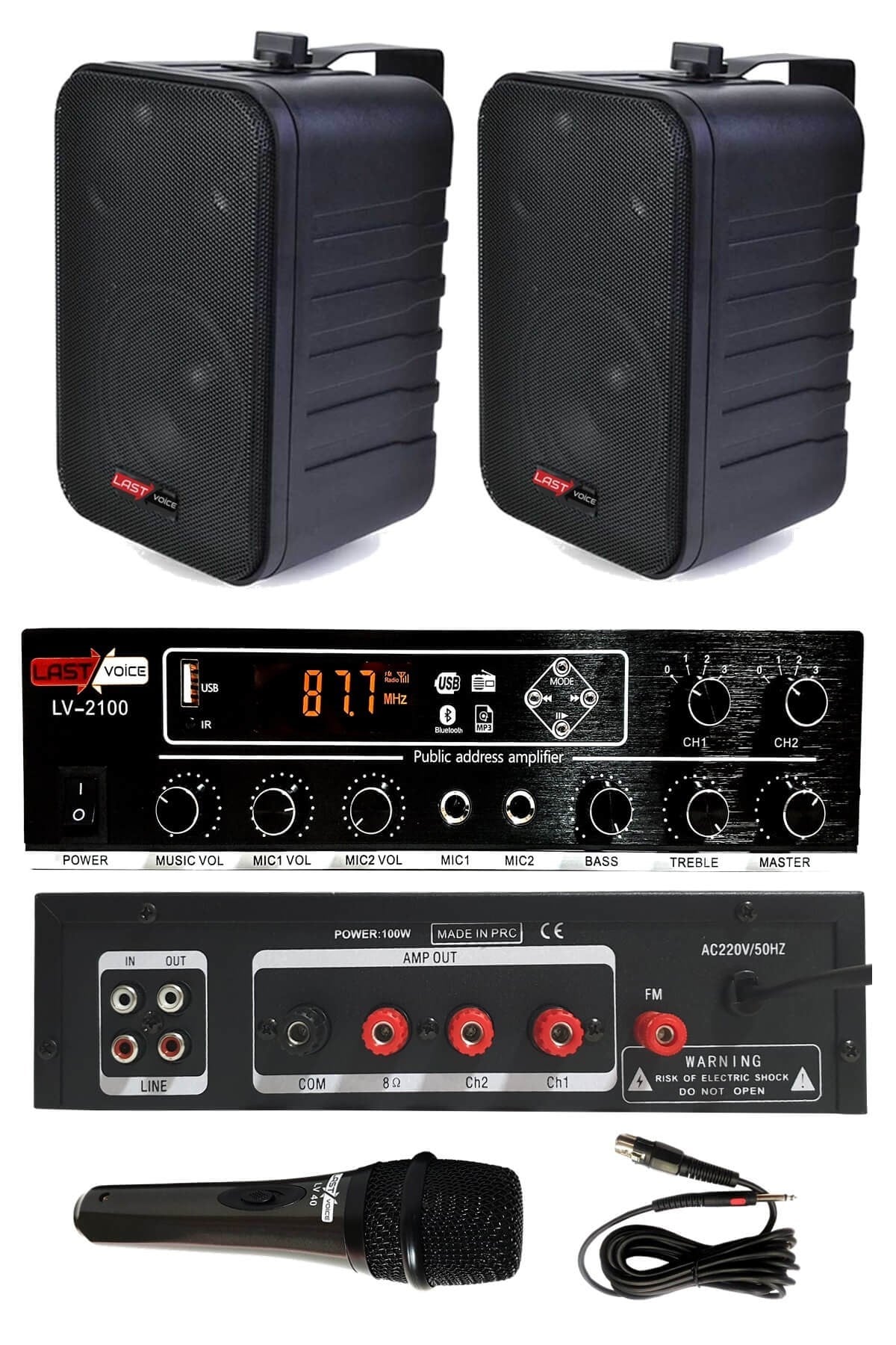 Lastvoice Black Large Paket-1 Hoparlör ve Anfi Anons Ses Sistemi Seti