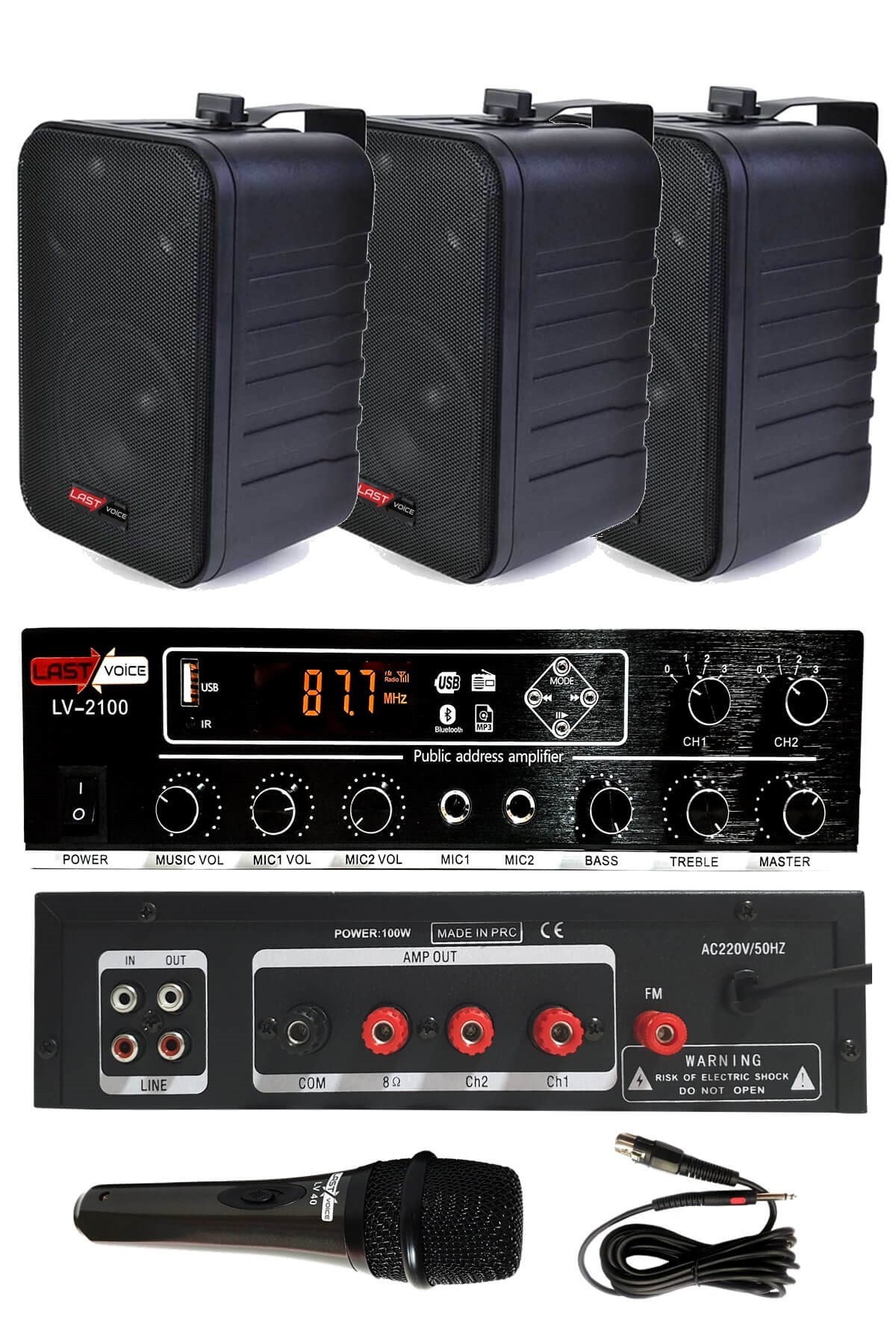 Lastvoice Black Large Paket-2 Hoparlör ve Anfi Anons Ses Sistemi Seti