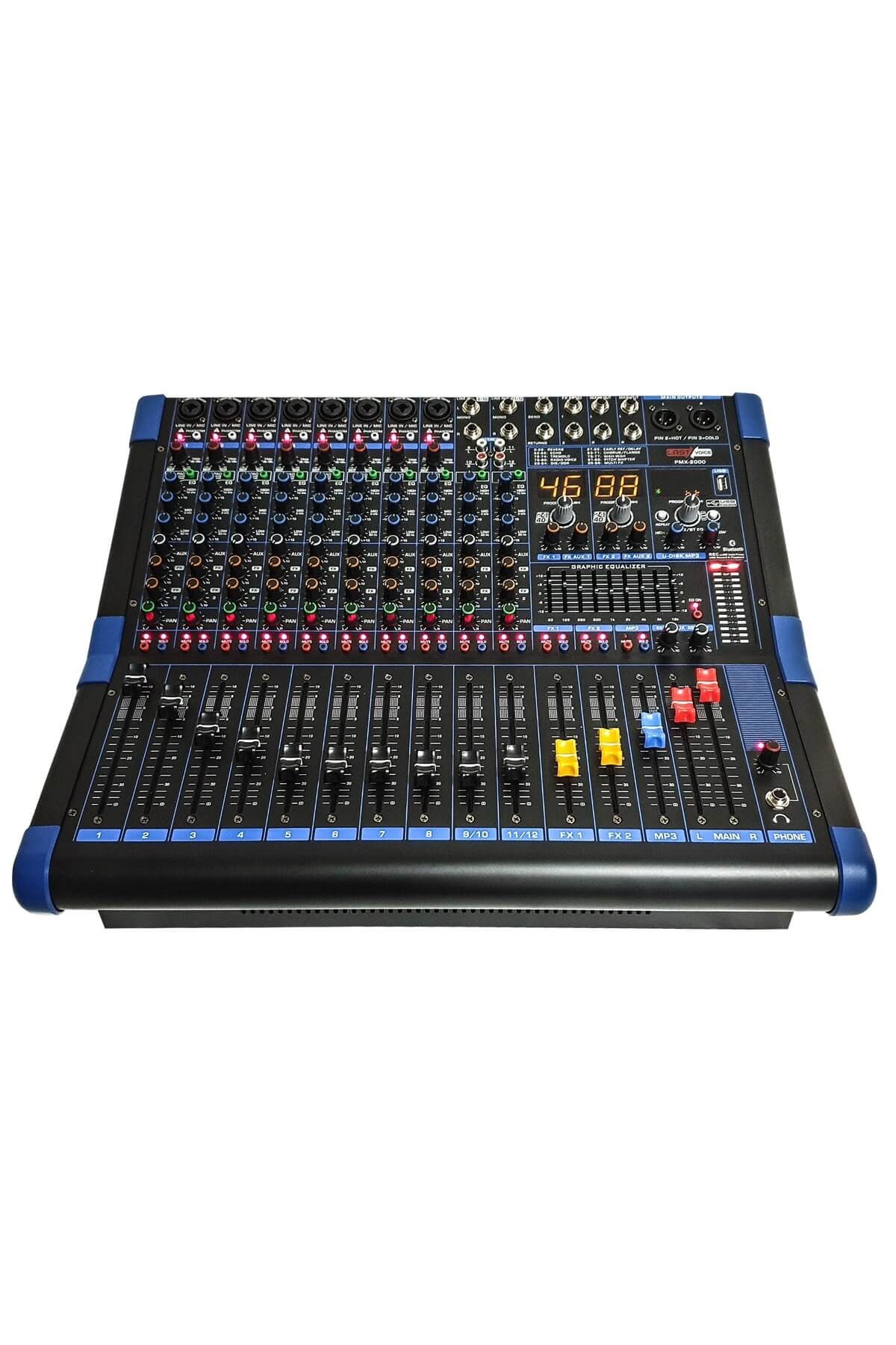 Midex Pmx2000 Çift DSP Efektli Amfili Power Mikser 2x550 WATT 12 Kanal Bt USB