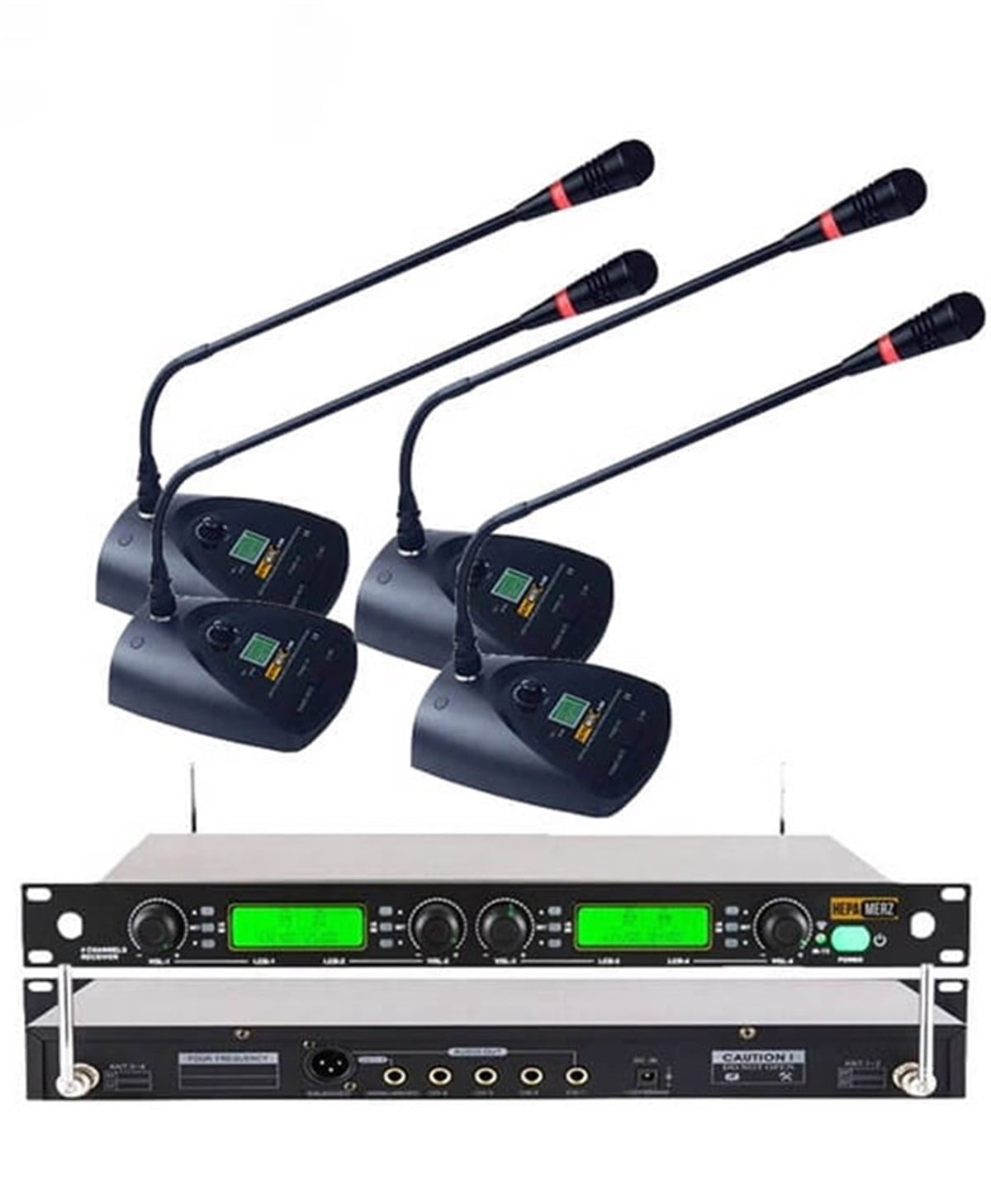 Hepa Merz HM-444M Dijital UHF 4lü Kablosuz Masa Mikrofonu Telsiz Kürsü Mikrofonu 4 MASA