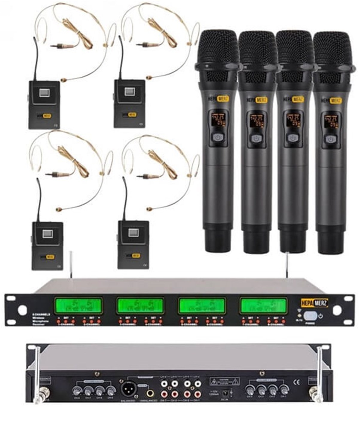Hepa Merz HM-888EH 8li Kablosuz EL ve Yaka Kafa Mikrofonu Seti (4 EL 4 HEADSET)
