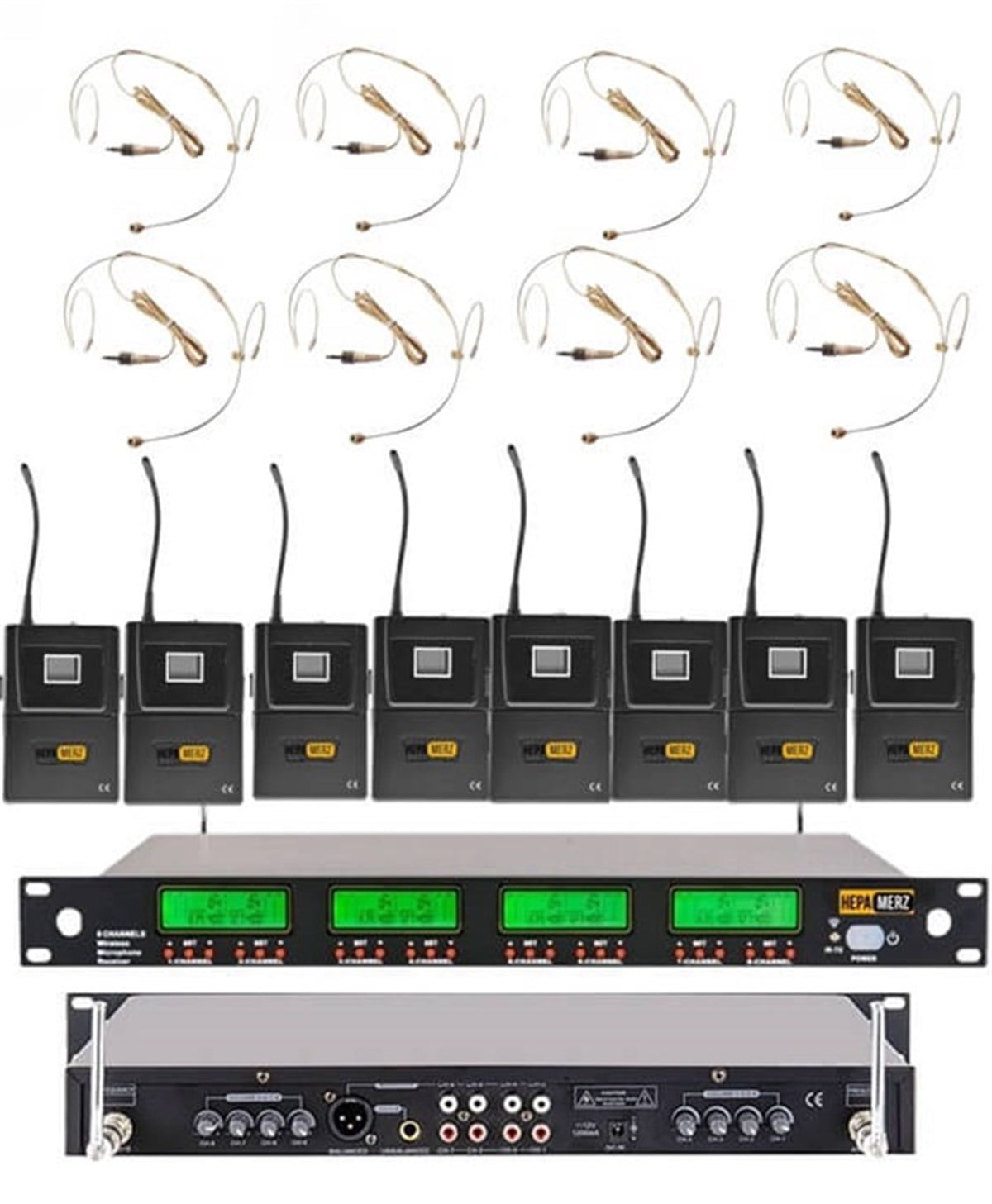 Hepa Merz HM-888H Dijital 8li Telsiz Kablosuz Headset Kafa ve Yaka Mikrofonu Seti ( 8 YAKA 8 HEADSET)