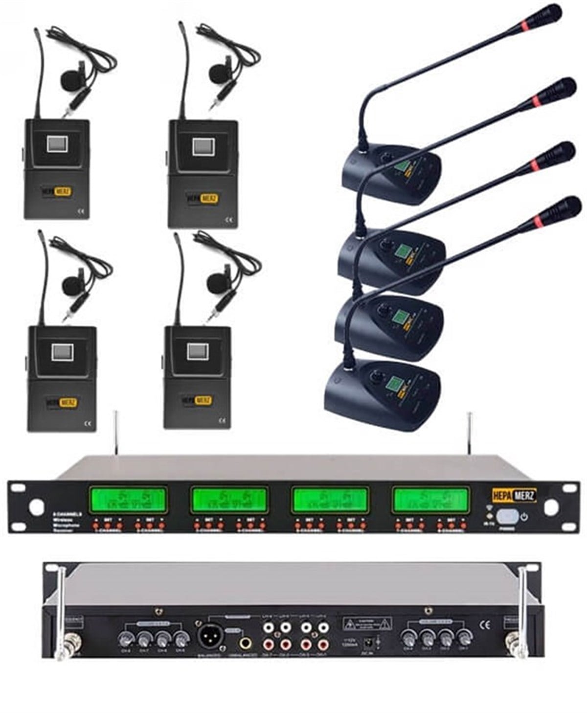 Hepa Merz HM-888YM 8li Kablosuz Yaka ve Masa Kürsü Mikrofonu Seti