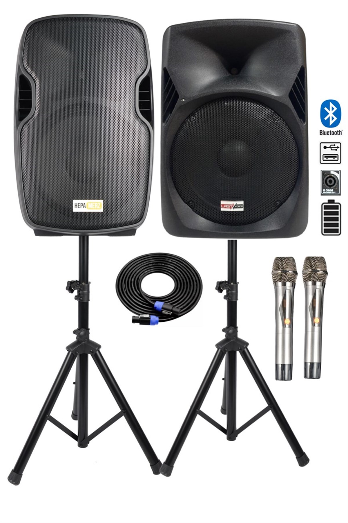 Hepa Merz HS-1400A SET Şarjlı Taşınabilir Portatif Ses Sistemi Aktif + Pasif (1400 Watt + 1000 Watt)