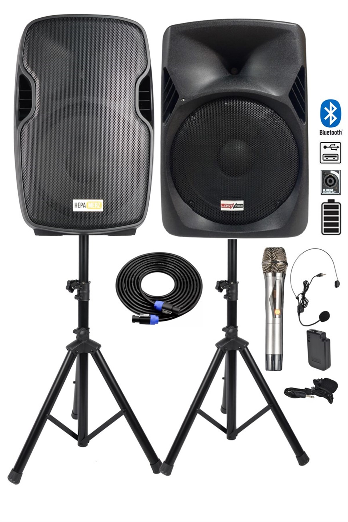 Hepa Merz HS-1400B SET Şarjlı Taşınabilir Portatif Ses Sistemi Aktif + Pasif (1400 Watt + 1000 Watt)
