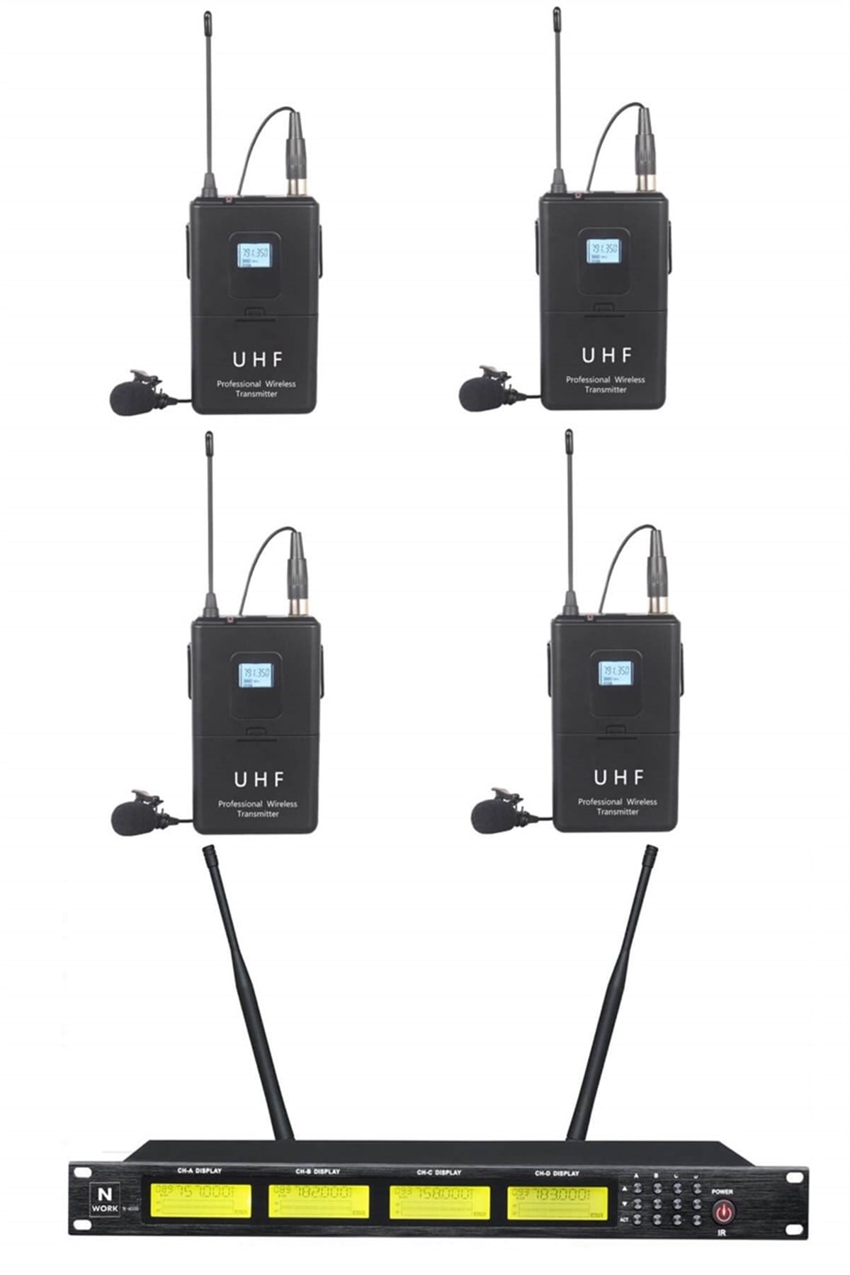 Hepa Merz Work N-4000Y UHF 4lü Telsiz Kablosuz Yaka Mikrofonu Seti