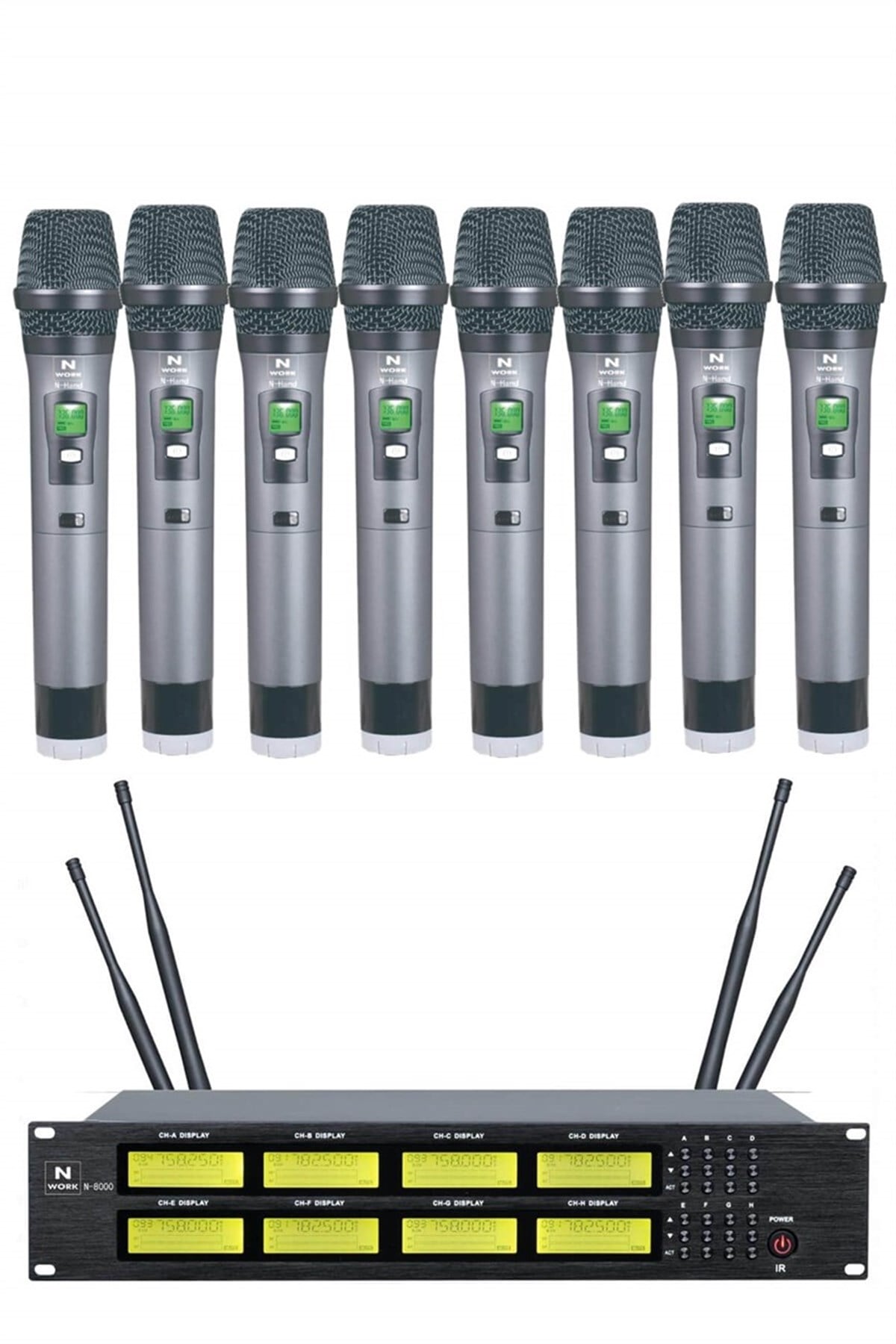 Hepa Merz Work N-8000E UHF 8li Telsiz Kablosuz EL Mikrofonu Seti
