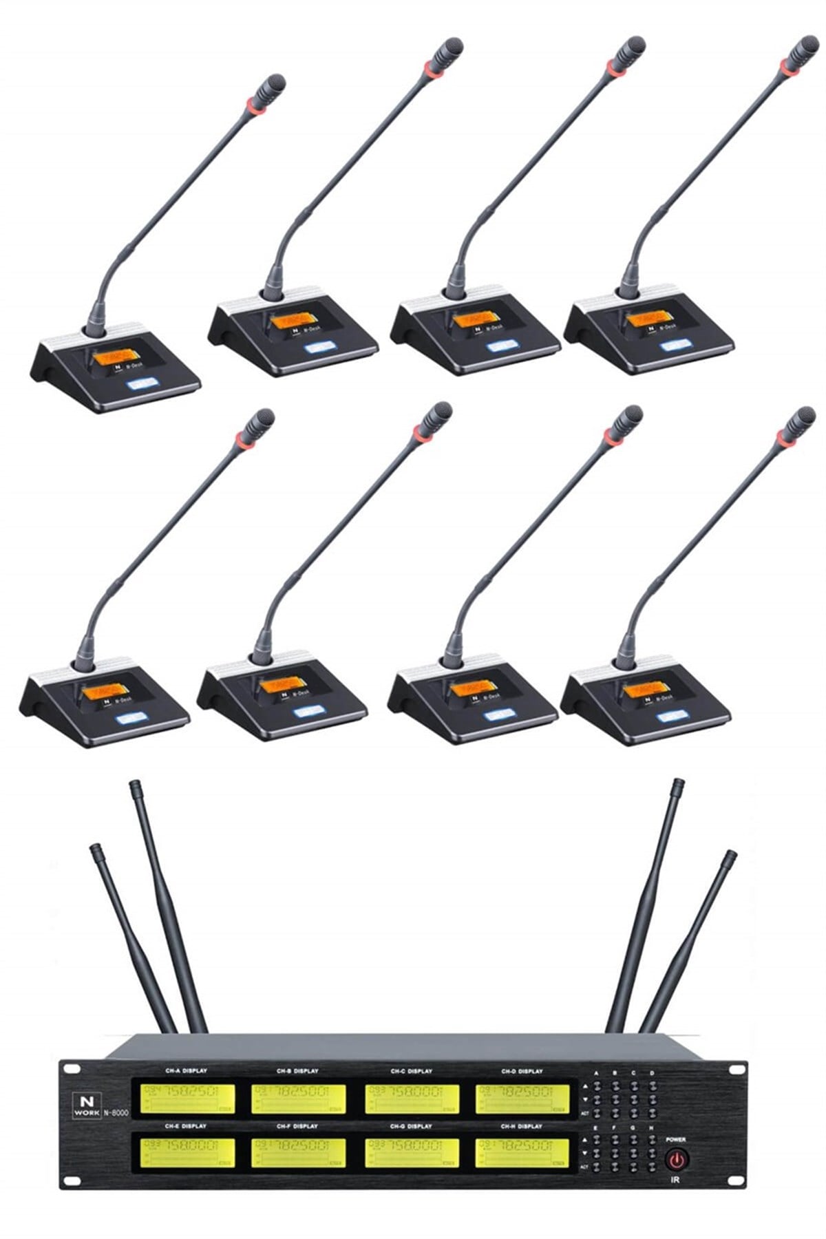 Hepa Merz Work N-8000M UHF 8li Kablosuz Masa Kürsü Mikrofonu Seti