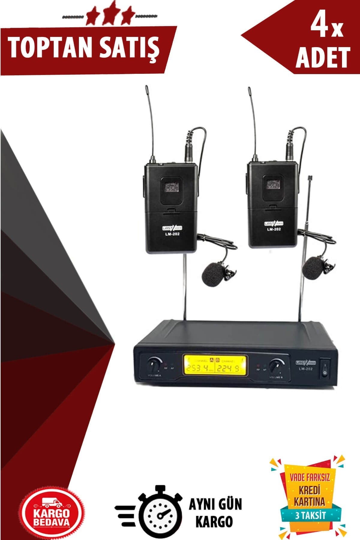 Lastvoice 202YY Çiftli Telsiz Kablosuz Yaka Mikrofon 4lü Paket (Toptan Alışveriş)