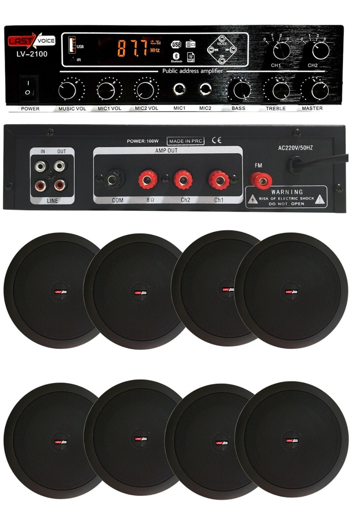 Lastvoice Black Small-7 Tavan Hoparlörü Anfi Mikrofon Ses Sistemi Paketi