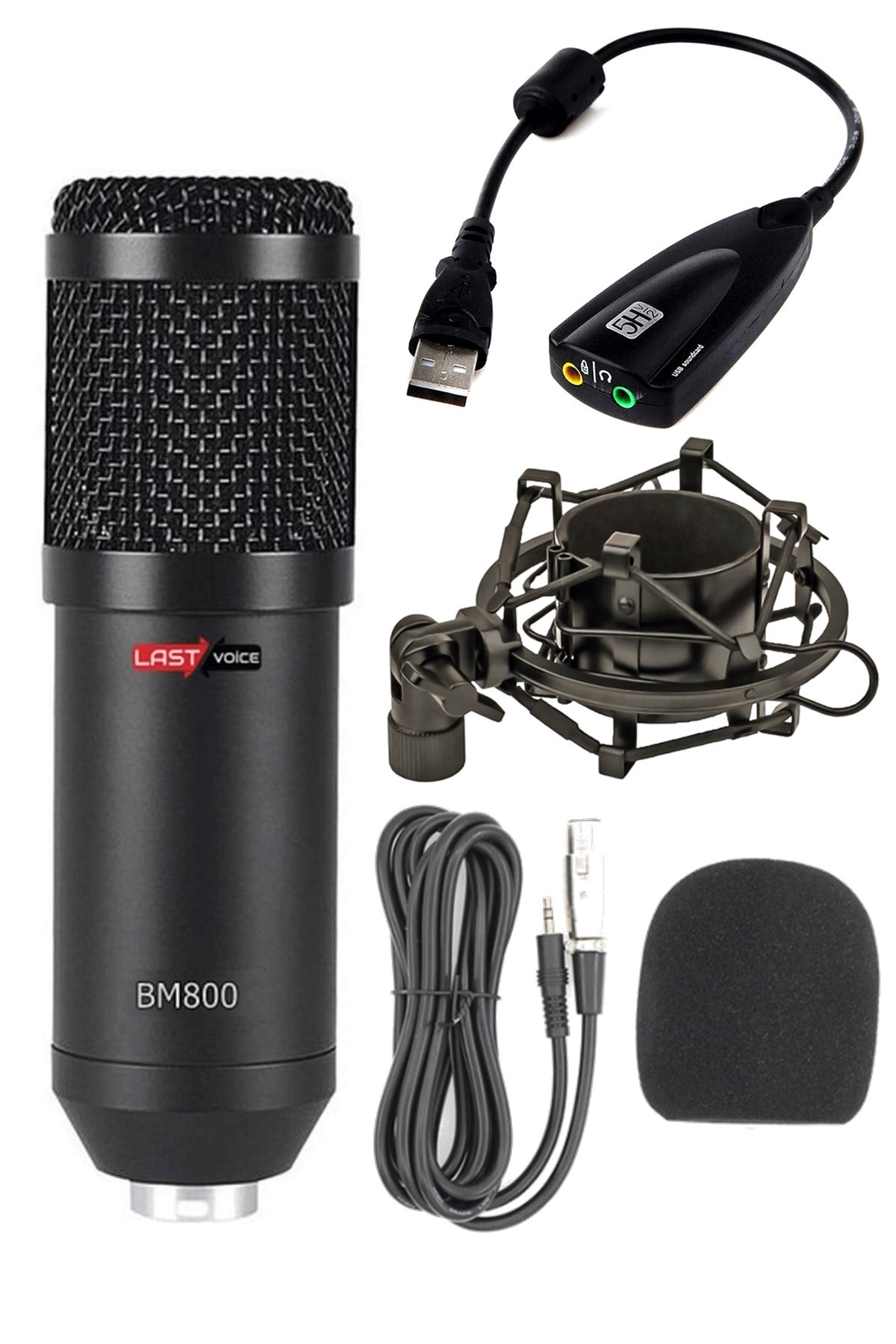Lastvoice BM800 Full Black Kondenser Youtuber Mikrofon + 7.1