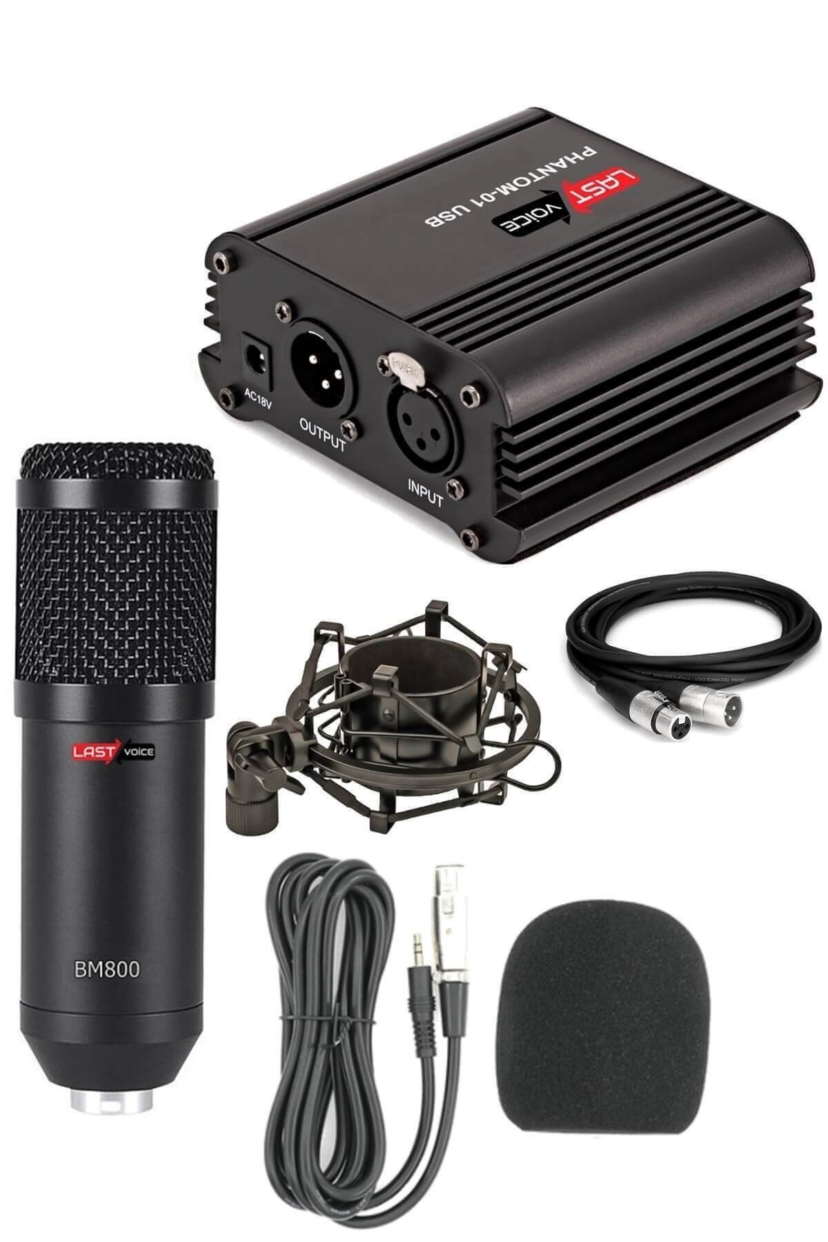 Lastvoice BM800 Full Black Mikrofon + Phantom Power + Mini Tripod + 7.1