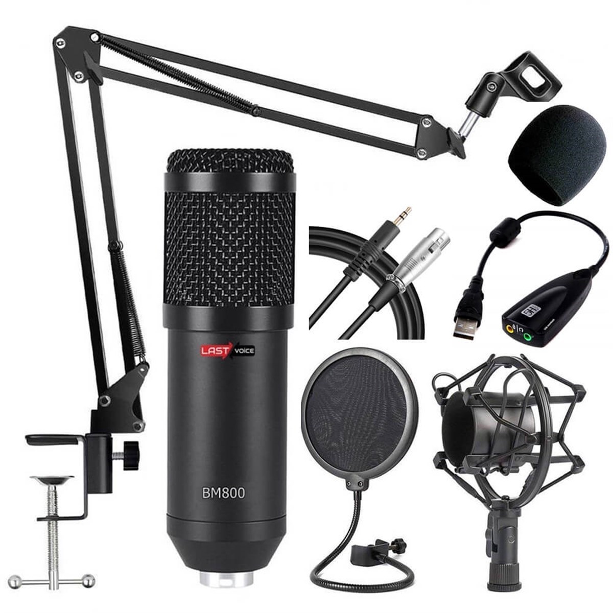 Lastvoice BM800BT Black Kondanser Mikrofon Stand Filtre Ses Kartı (PC ve Telefonda Çalışır)