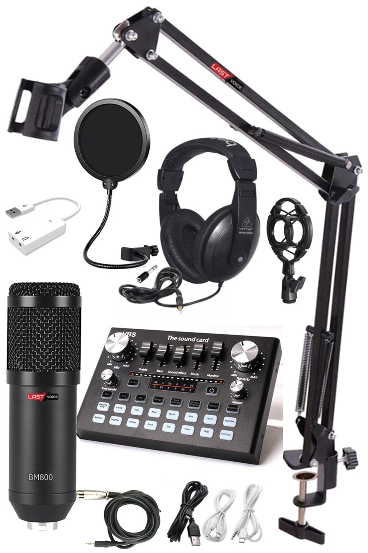 Lastvoice BM800 Live Head Plus Set Efektli Ses Kartı Phantom Mikrofon Kulaklık Stand Kayıt Canlı Yayın (PC ve Telefon)
