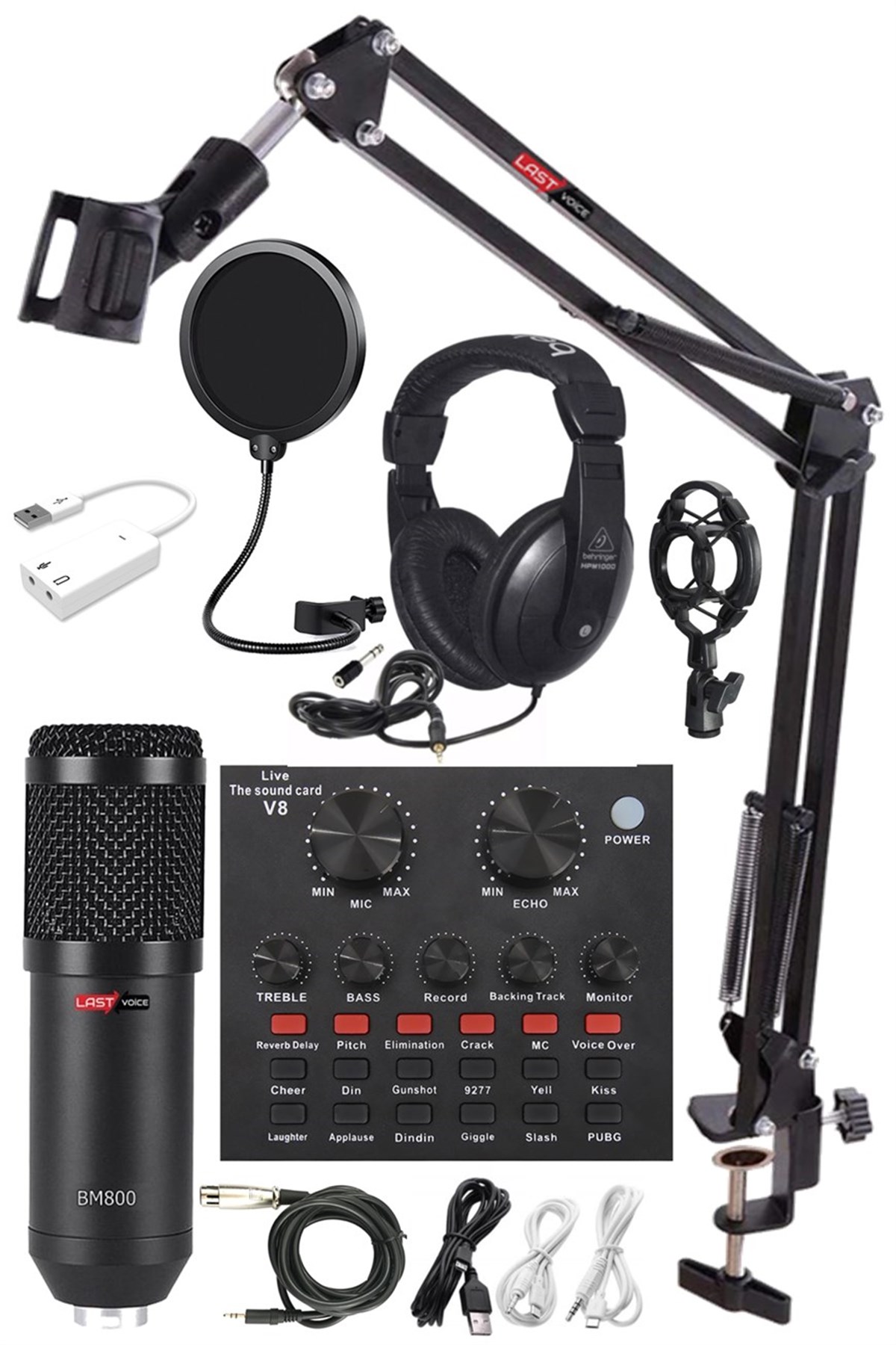Lastvoice BM800 Live Head Set Efektli Ses Kartı Mikrofon Kulaklık Stand Kayıt Canlı Yayın Seti (PC ve Telefon)