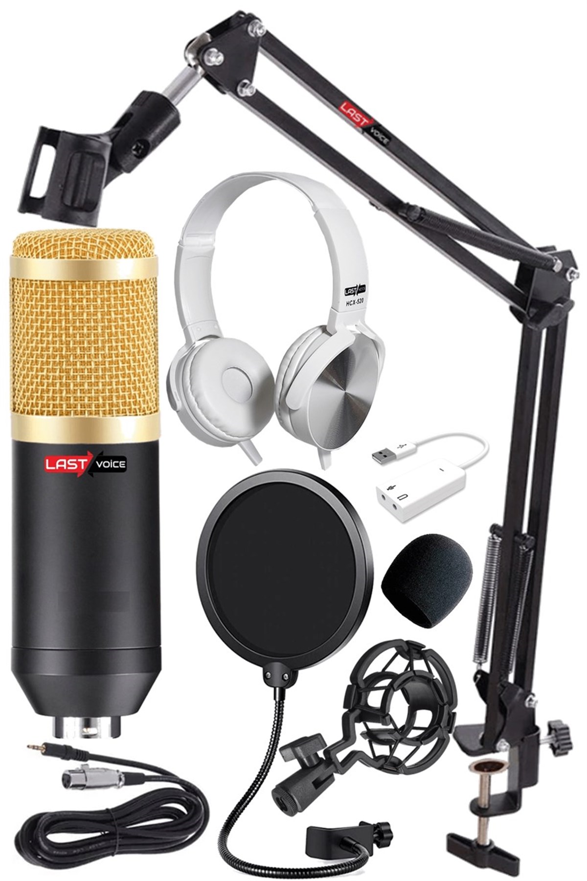 Lastvoice BM800K Mikrofon Seti (Stand Filtre 7.1 Ses Kartı Kulaklık)