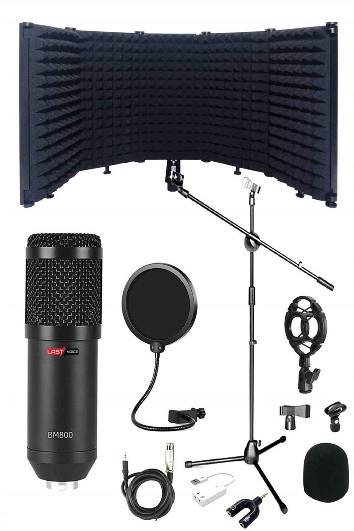 Lastvoice BM800PF Mikrofon Yalıtım Paneli Stand Filtre Shock Mount Set