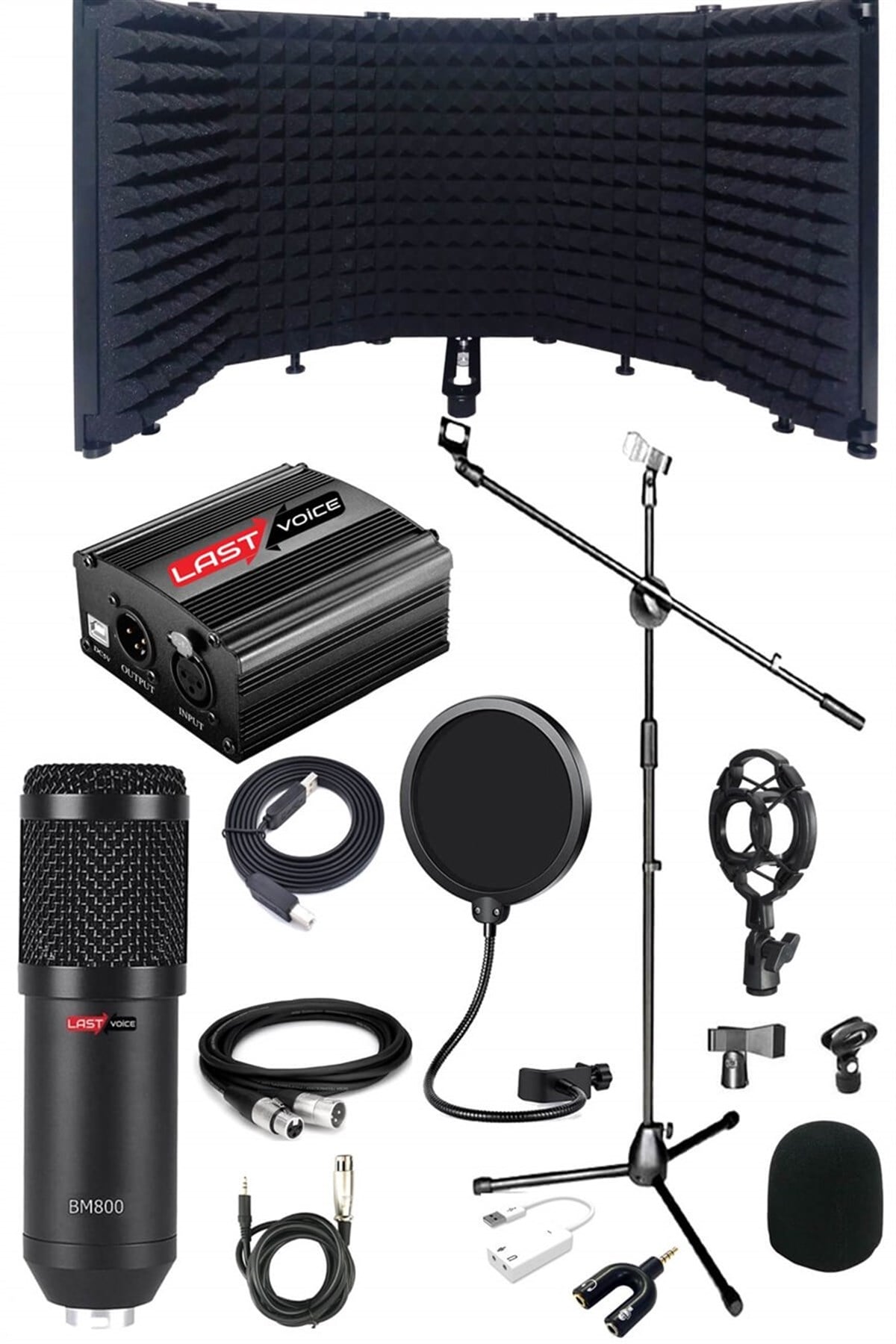 Lastvoice BM800PFX Mikrofon Yalıtım Paneli Phantom Stand Filtre Shock Mount Set