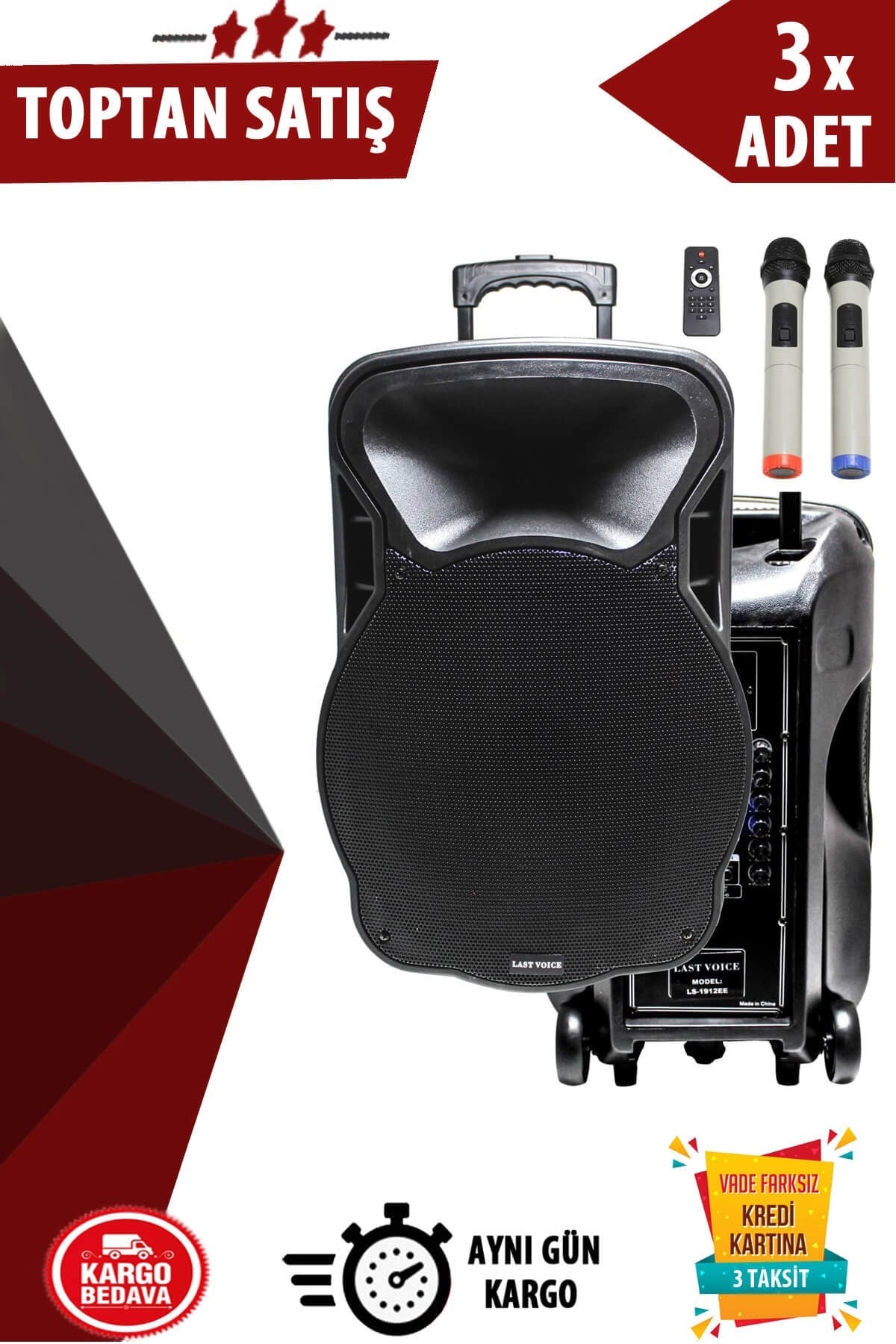 Lastvoice Ls-1915EE Taşınabilir Akülü Seyyar Ses Sistemi 1000W 3lü Paket (Toptan Alışveriş)
