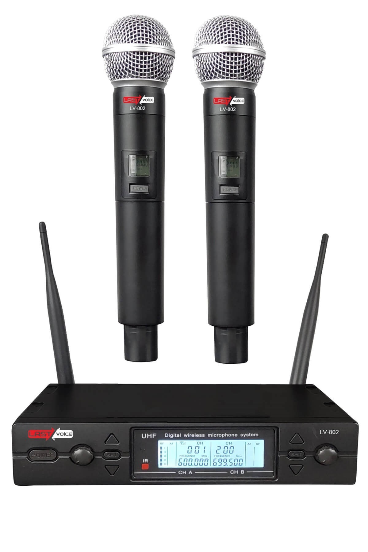 Lastvoice Lv-902EE UHF 2x100 Kanal Dijital Çiftli EL Tipi Telsiz Kablosuz Mikrofon