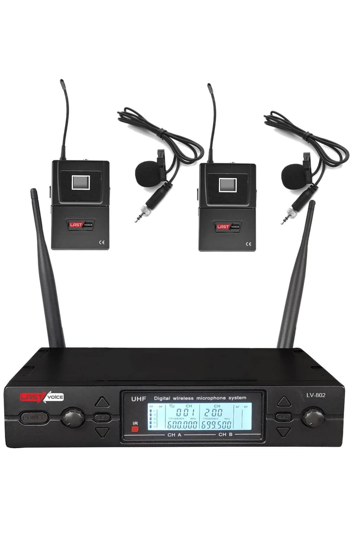 Lastvoice Lv-902YY UHF 2x100 Kanal Dijital Çiftli Yaka ve Headset Tipi Telsiz Kablosuz Mikrofon
