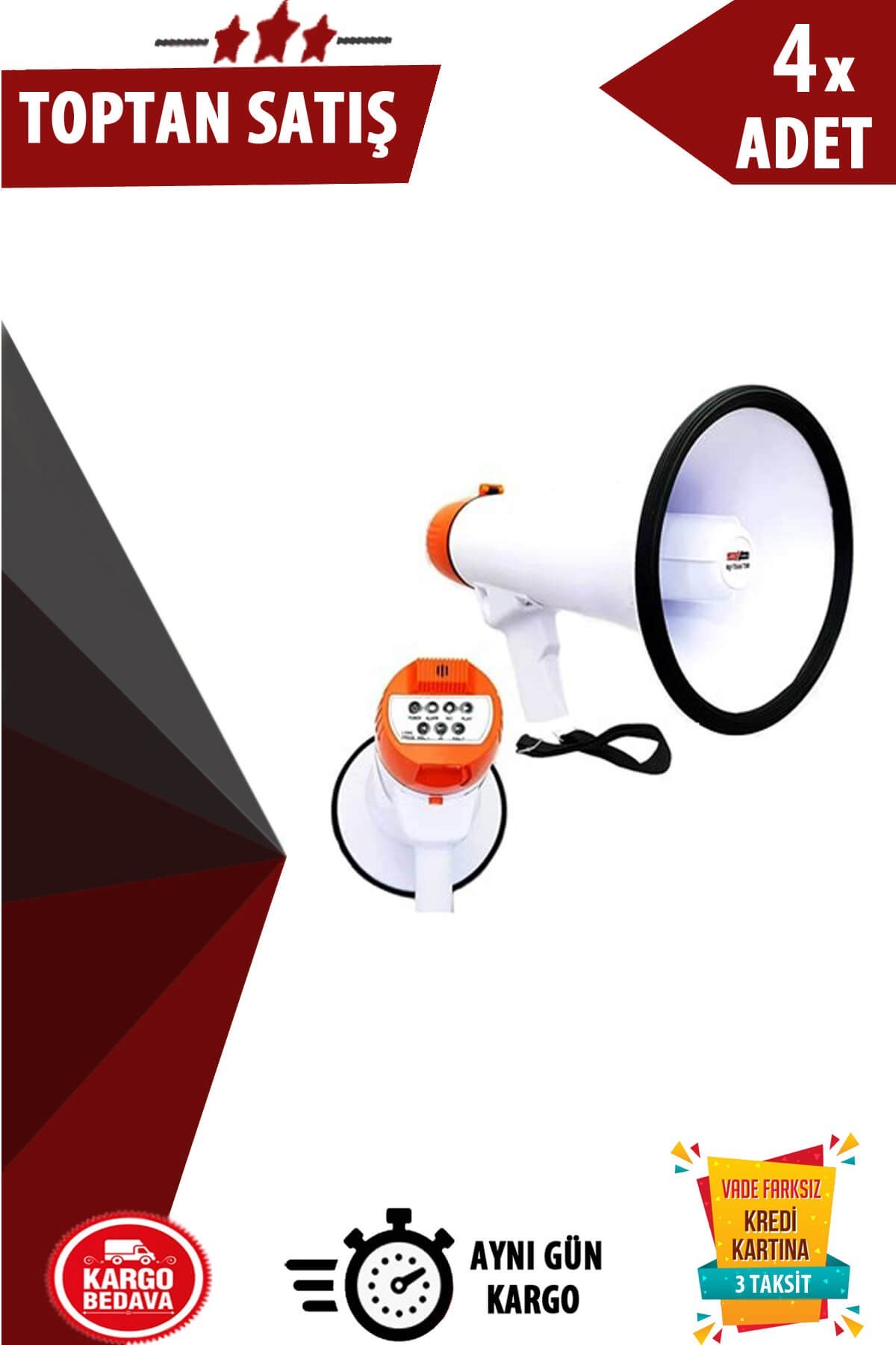 Lastvoice Mgf-75USB Şarjlı Megafon 75 Watt Usb Mp3 Kayıt 4lü Paket (Toptan Alışveriş)