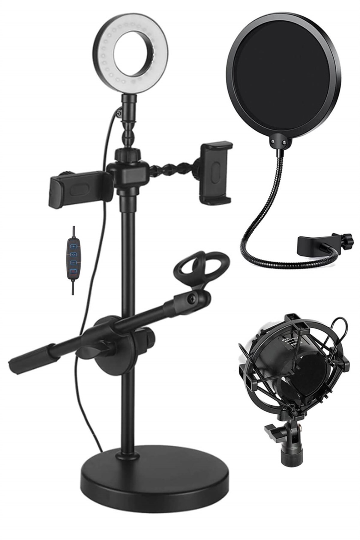 Lastvoice NB60SHPS 4İN1 Stüdyo Işığı Telefon Tutucu Filtre Shock Mount Mikrofon Standı
