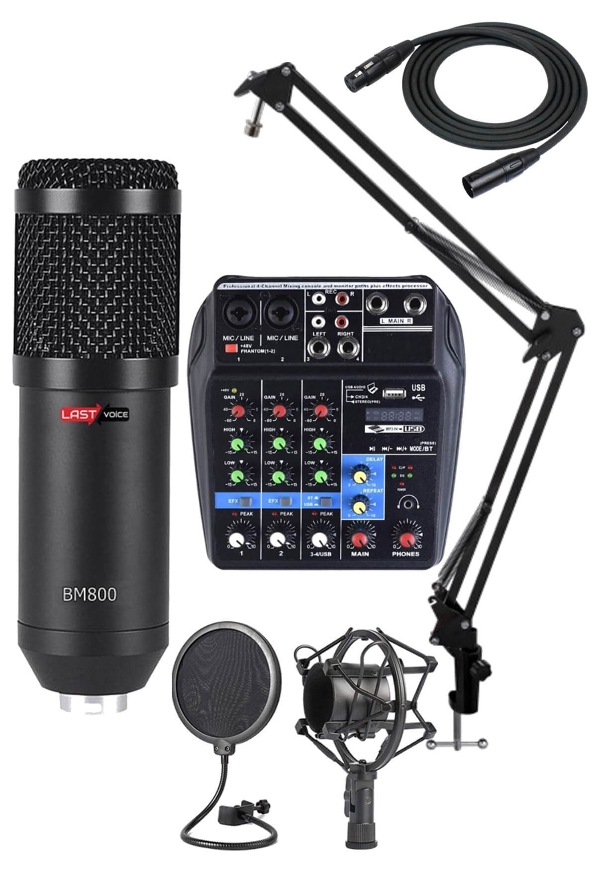 Lastvoice Rec Paket-1 BM800 Mikrofon Phantomlu Mikser Stand Filtre Set