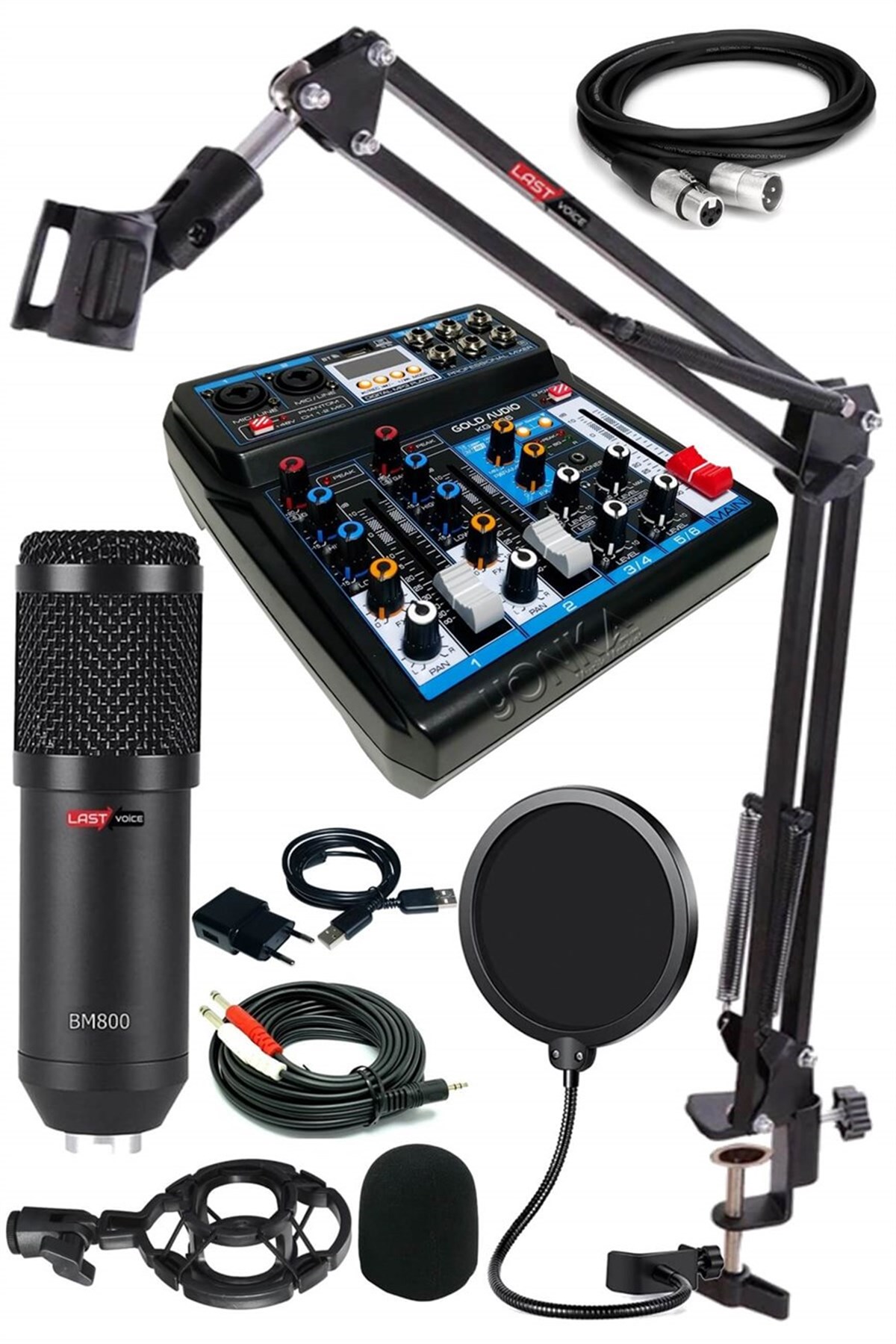 Lastvoice Rec Paket-2 BM800 Mikrofon Phantomlu Mikser Kulaklık Stand Filtre Set