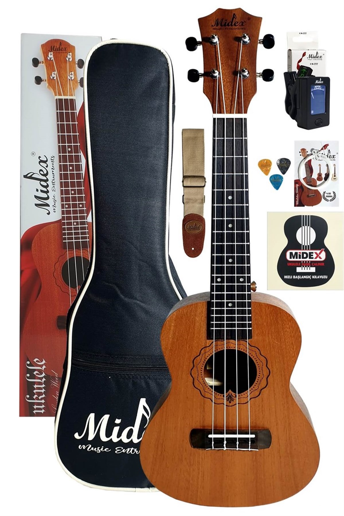 Midex CT-24M Set Concert Ukulele (Çanta Metod Askı Tuner Tel Pena)