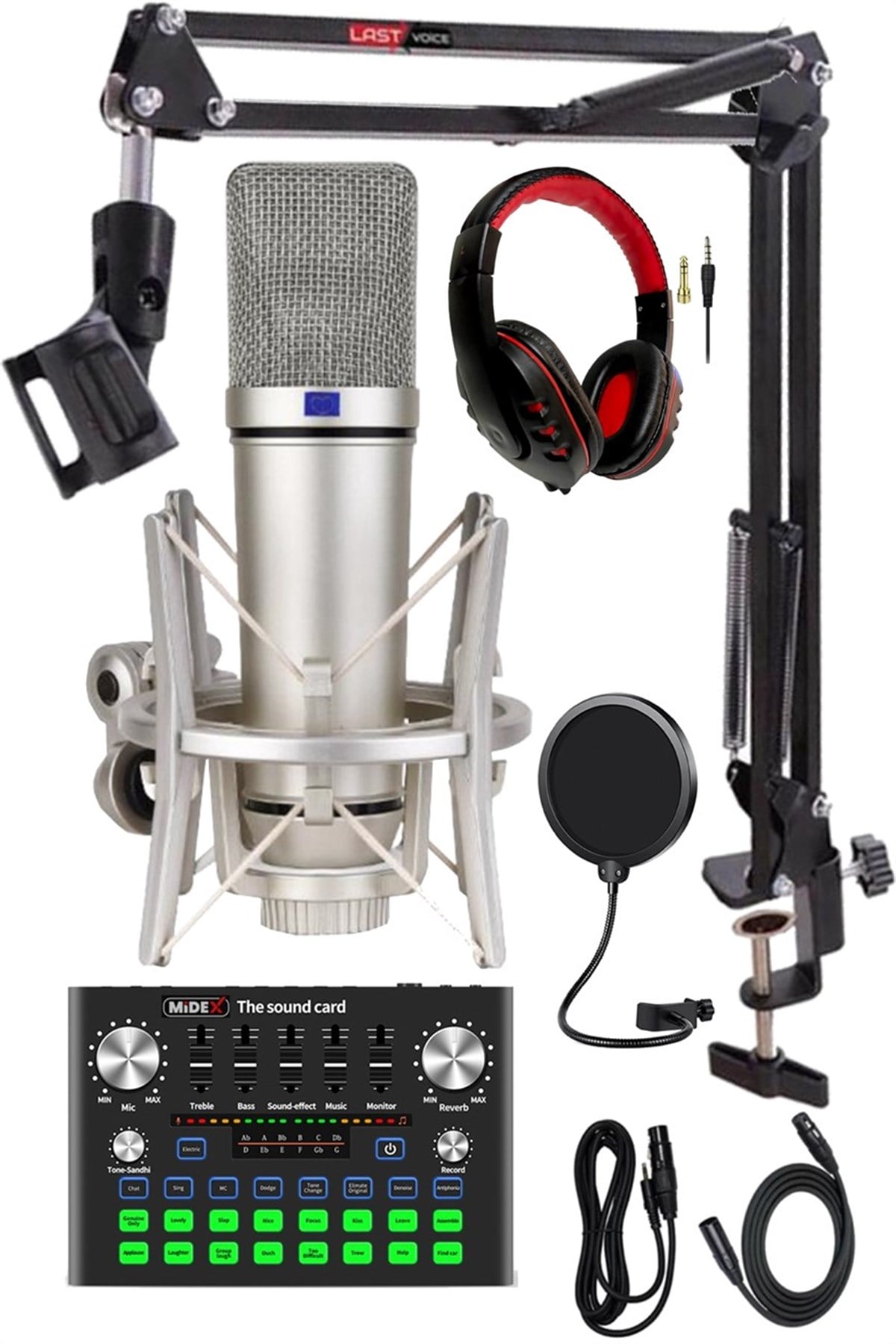 Midex CX1 Compact Set-2 Efektli Ses Kartı Mikrofon Stand Seti (PC ve Telefon)